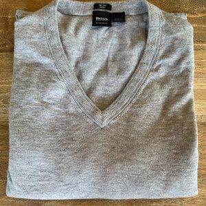 HUGO BOSS Cotton Wool Men's Sweater Gray XXL Regular Fit V-neck